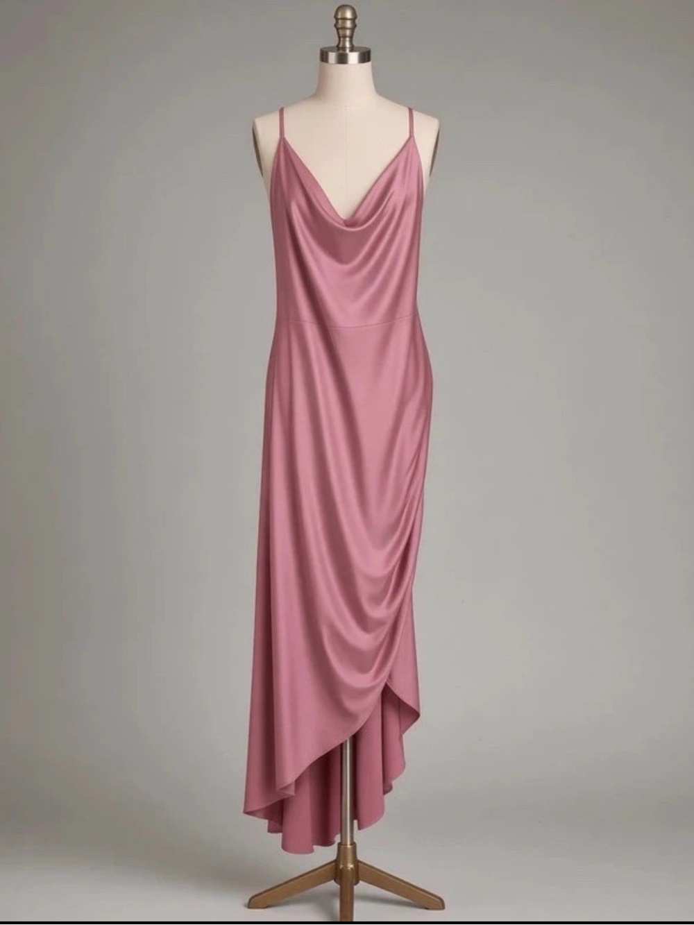 Dusty Rose Cowl Neck High-Low Slip Dress